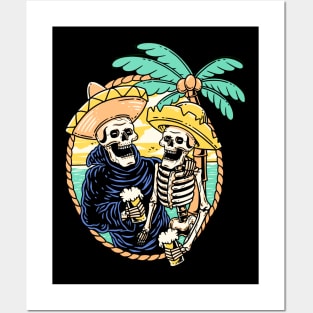 Couple Skulls Vacation on the Beach Posters and Art